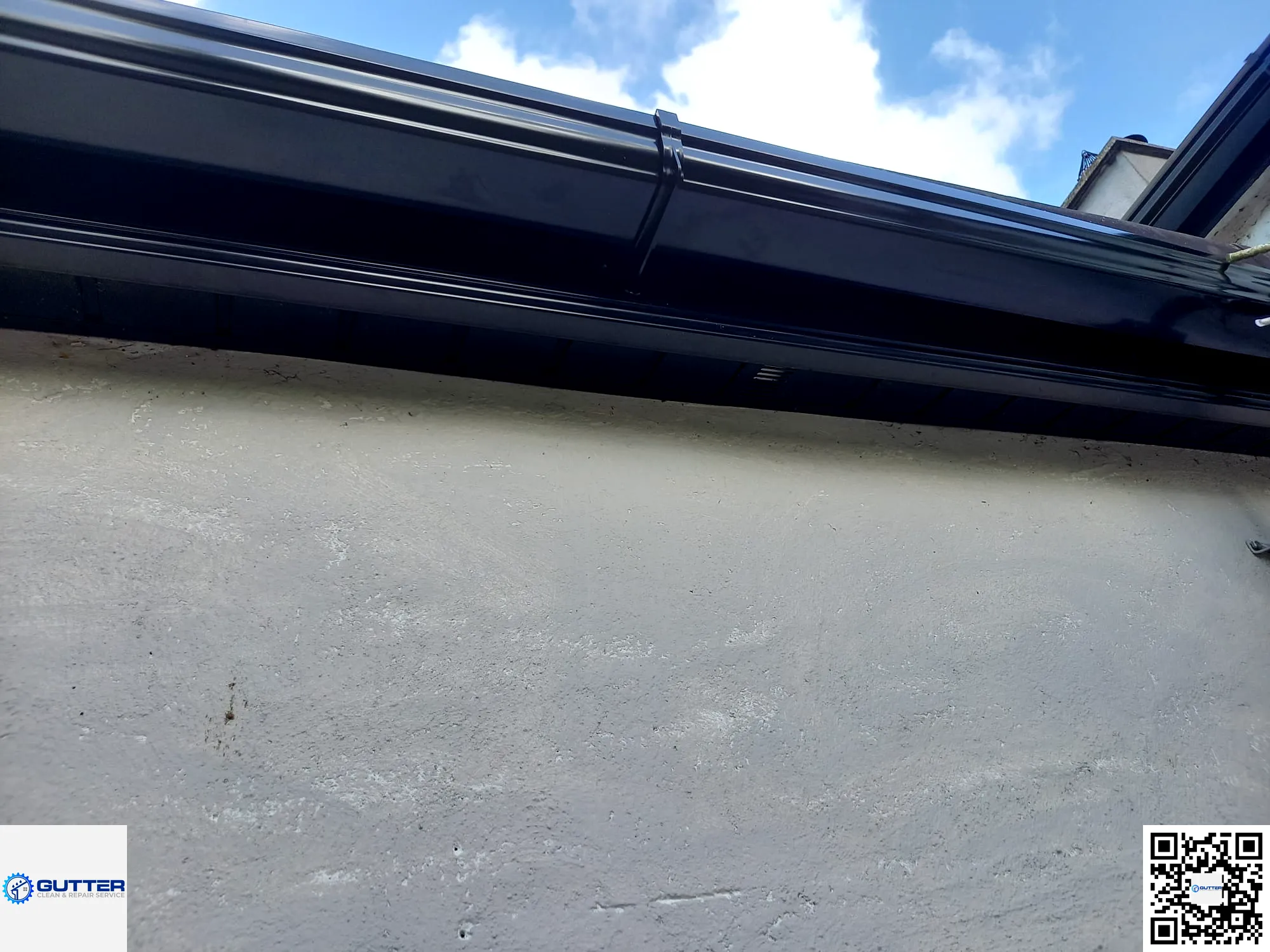 Repaired guttering and downpipe section after a local callout
