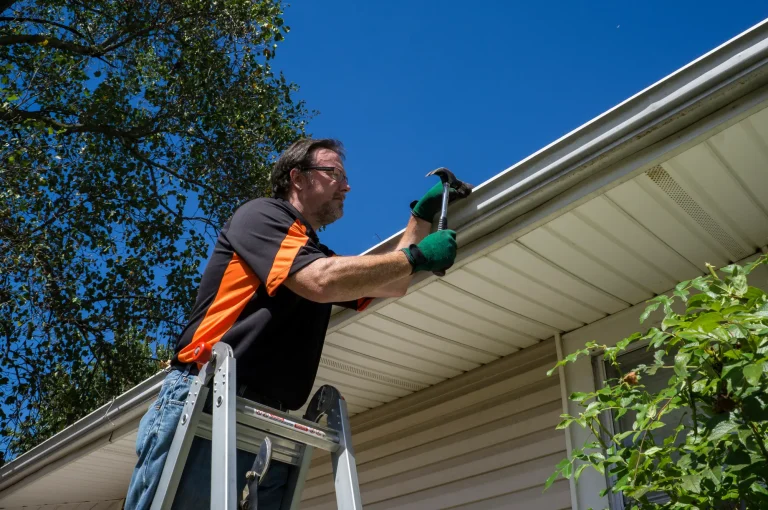 man repairing home gutters